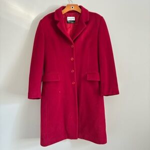 Red Wool Long Pea Coat Euro Winter Timeless Warm Coat Parisian Smart Casual